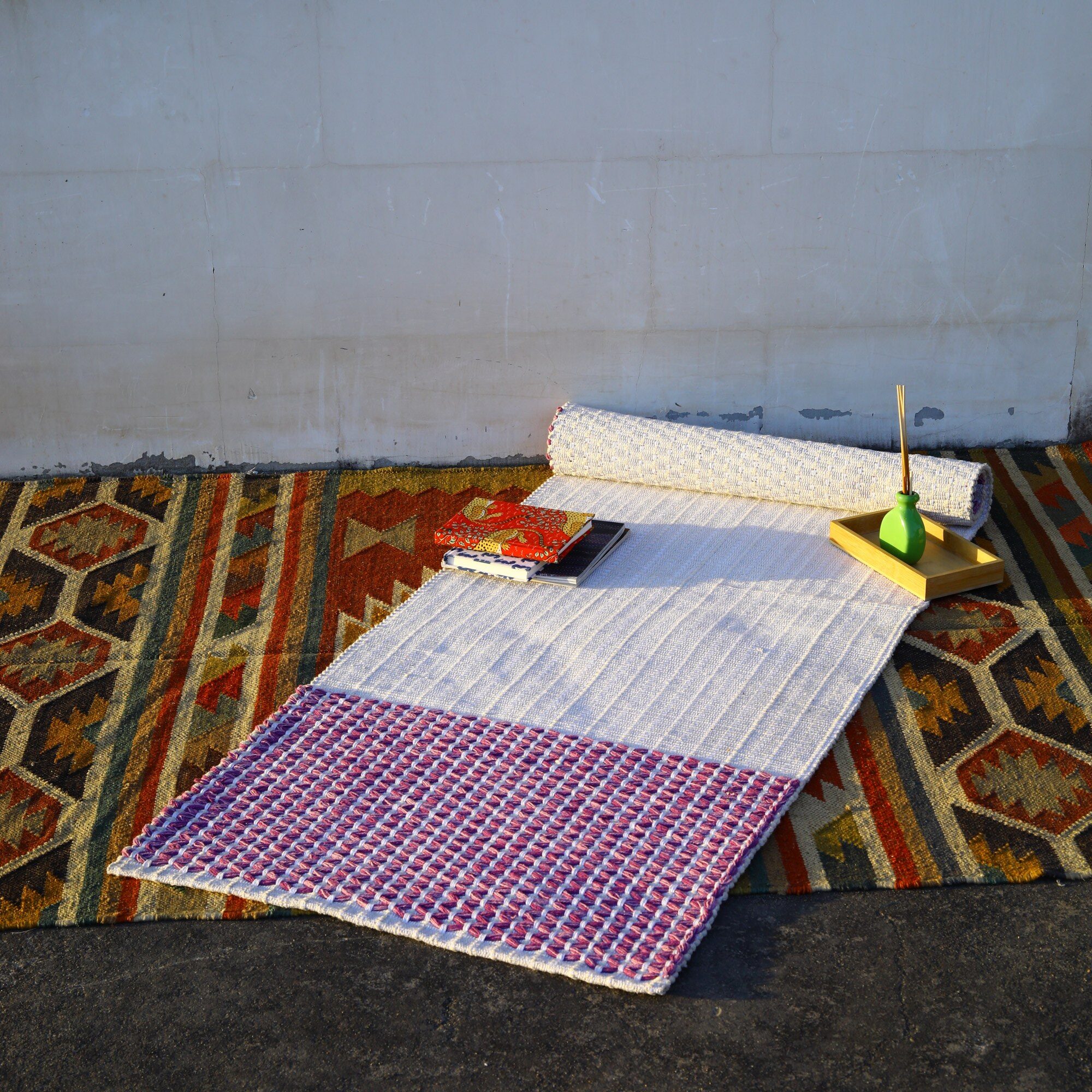 LuxeComfort Hand loomed Cotton Yoga Mat In Solid Dyed - Image 5