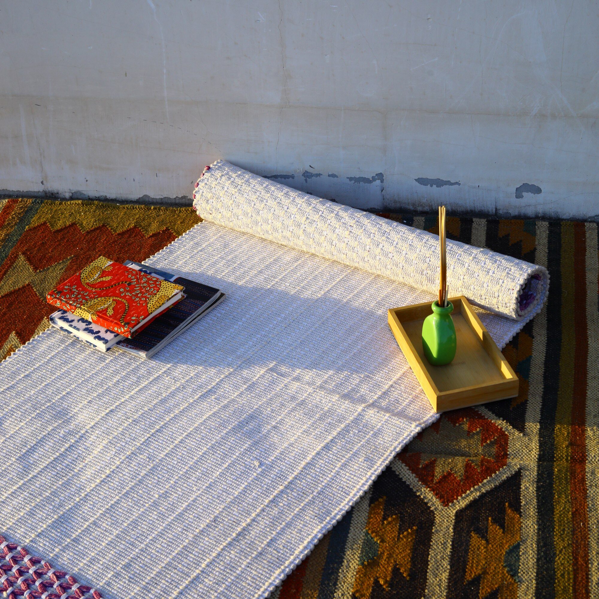 LuxeComfort Hand loomed Cotton Yoga Mat In Solid Dyed - Image 6