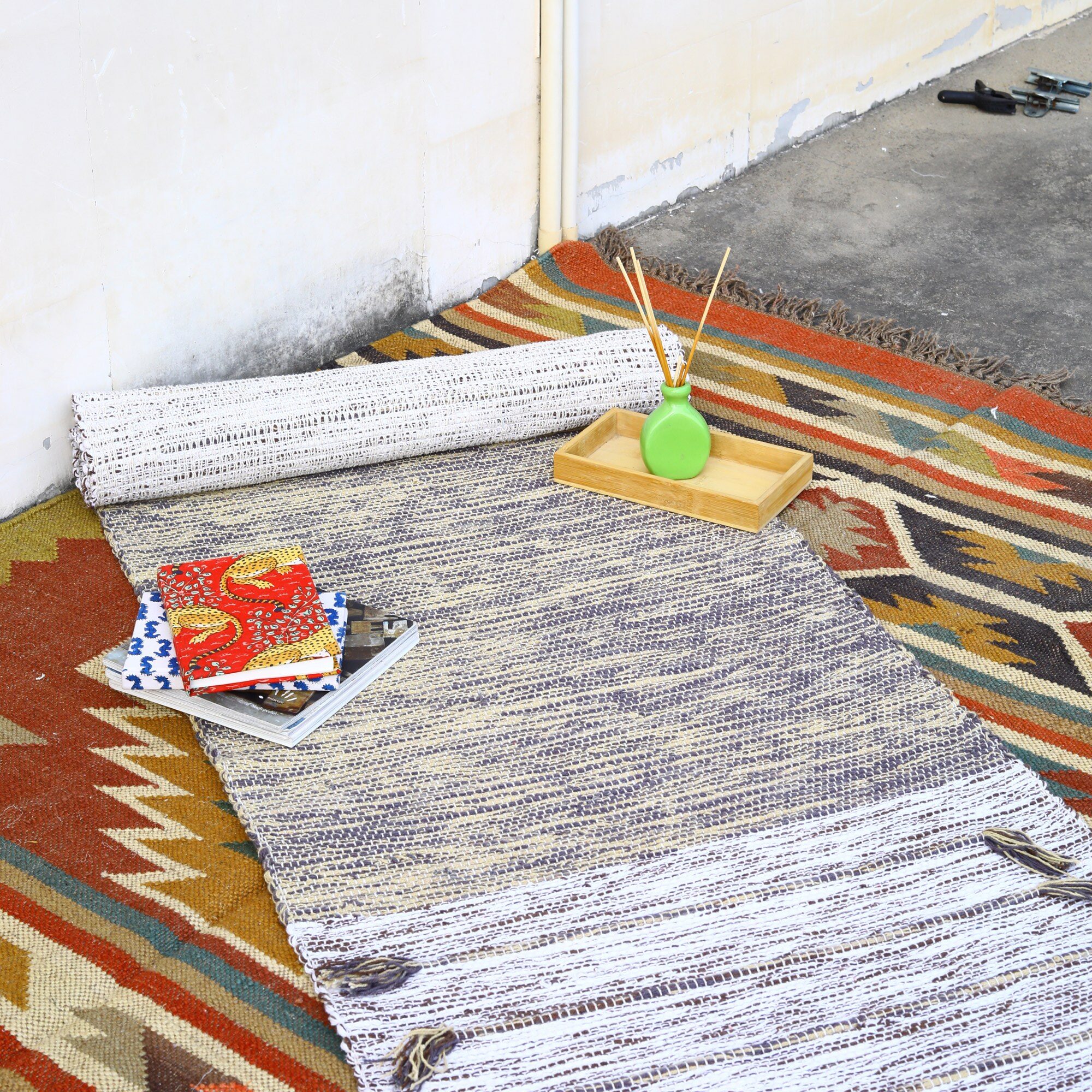 Desert Glow Handloom Hand loomed Cotton Yoga Mat In Solid Dyed - Image 4