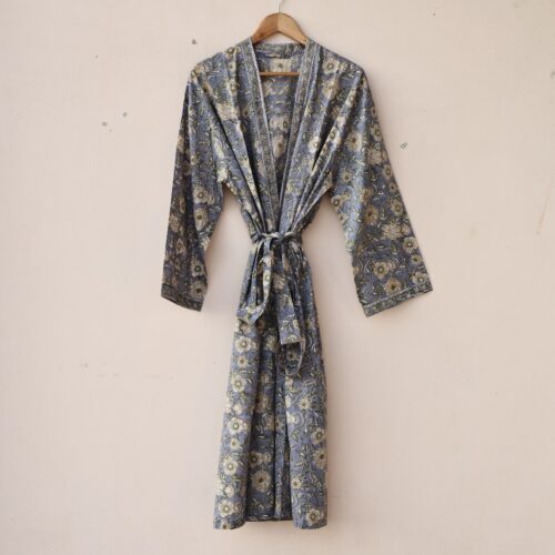 Desert Bloom Cotton Kimono Block Printed Cotton Kimono With Spacious Pockets