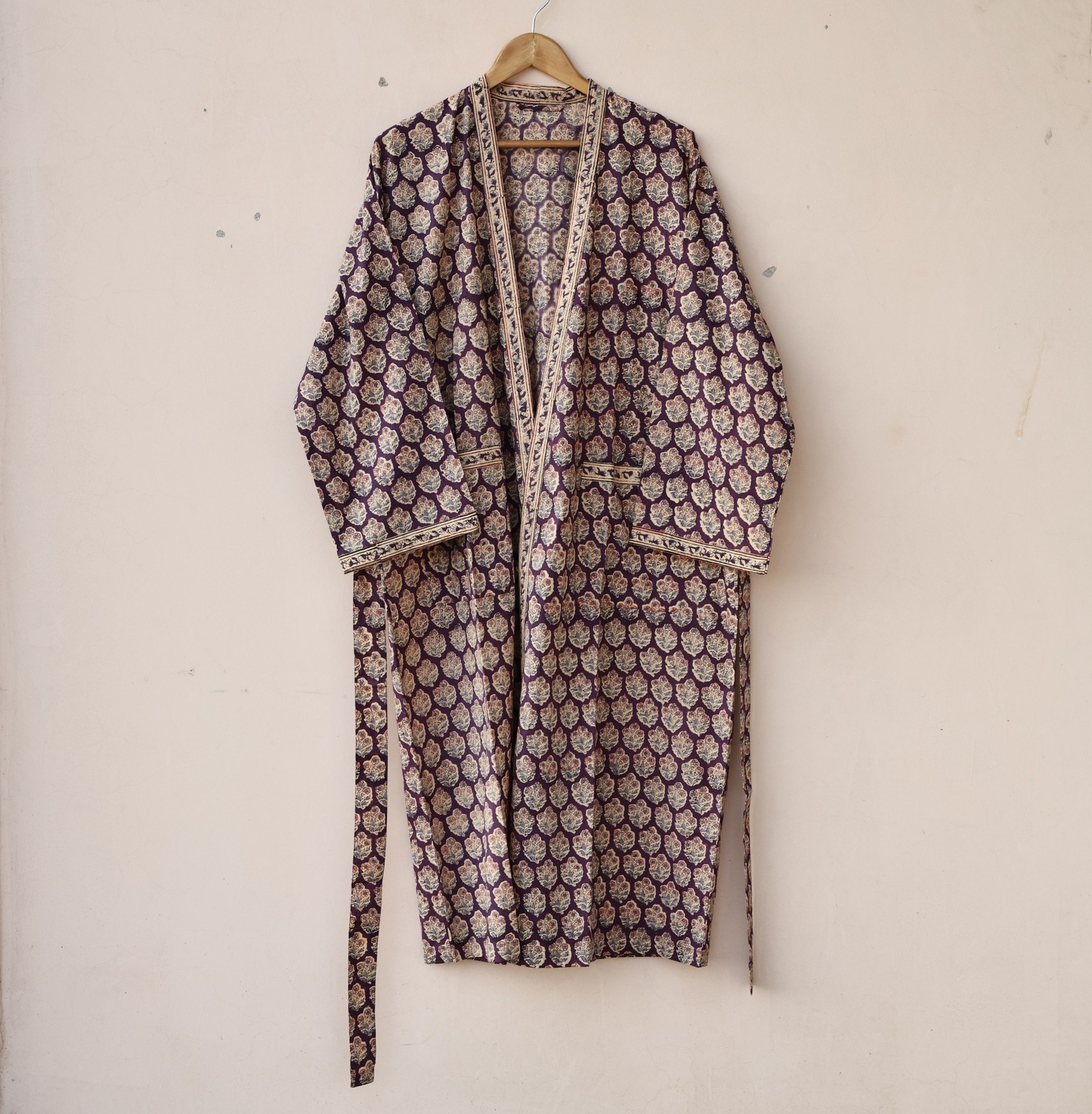 PureEase Block Printed Cotton Kimono With Spacious Pockets - Image 2