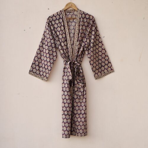 PureEase Block Printed Cotton Kimono With Spacious Pockets