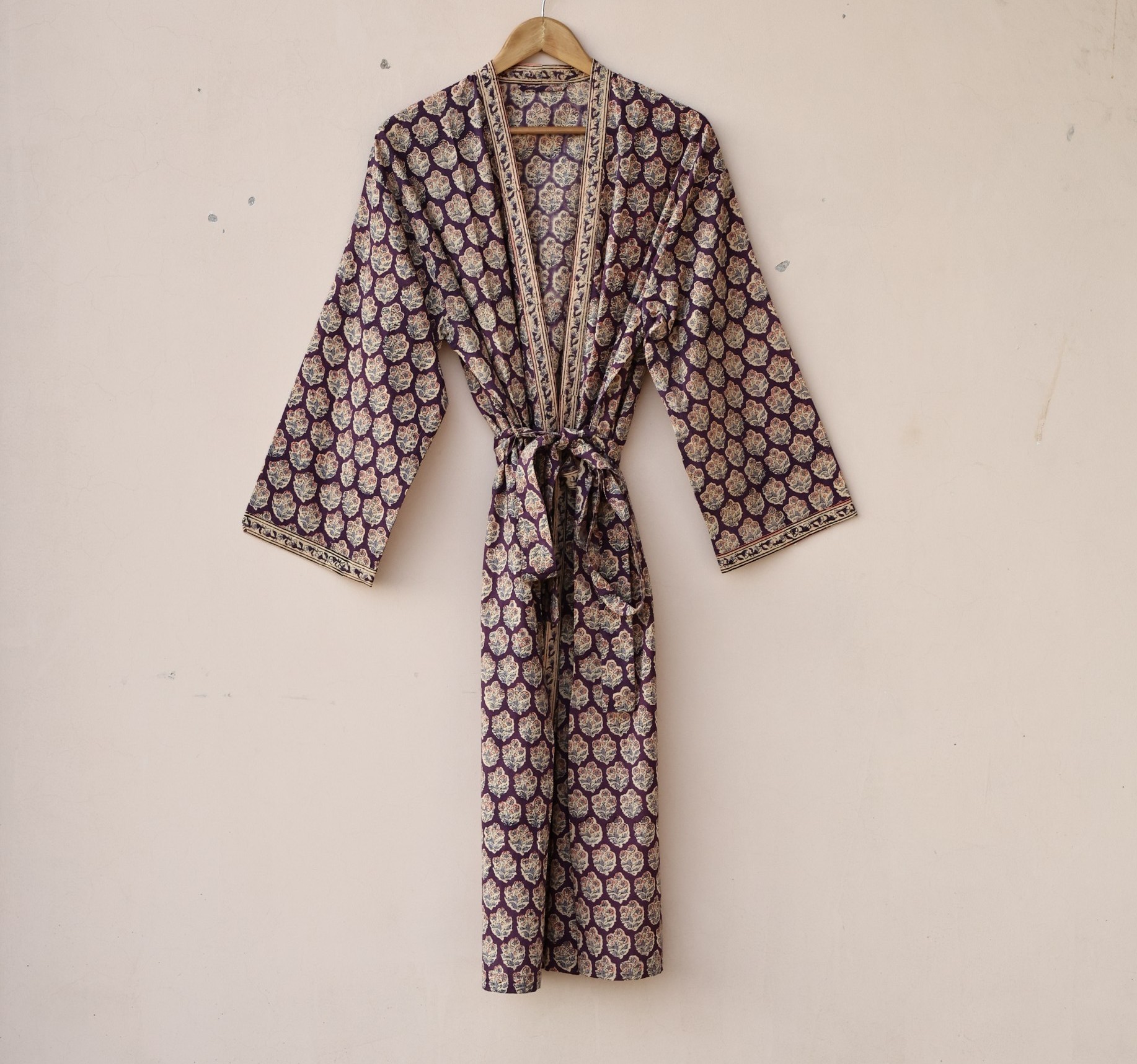 PureEase Block Printed Cotton Kimono With Spacious Pockets