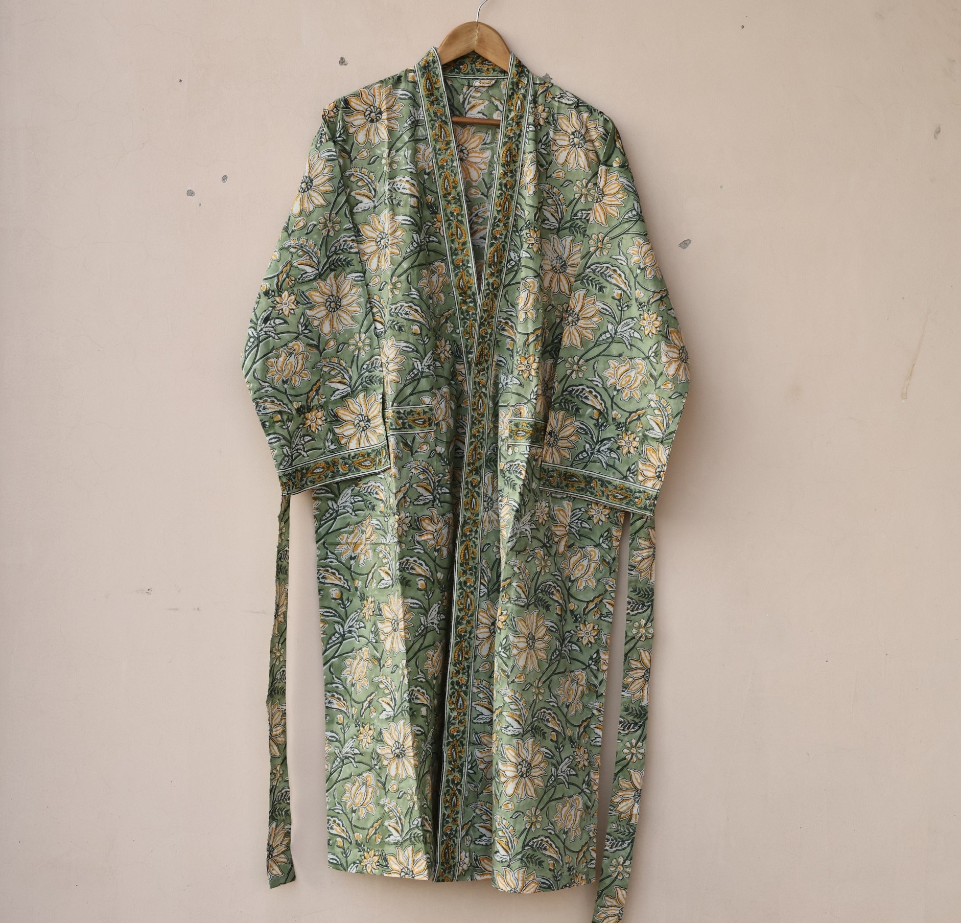 Garden Glow Block Printed Cotton Kimono With Spacious Pockets - Image 2
