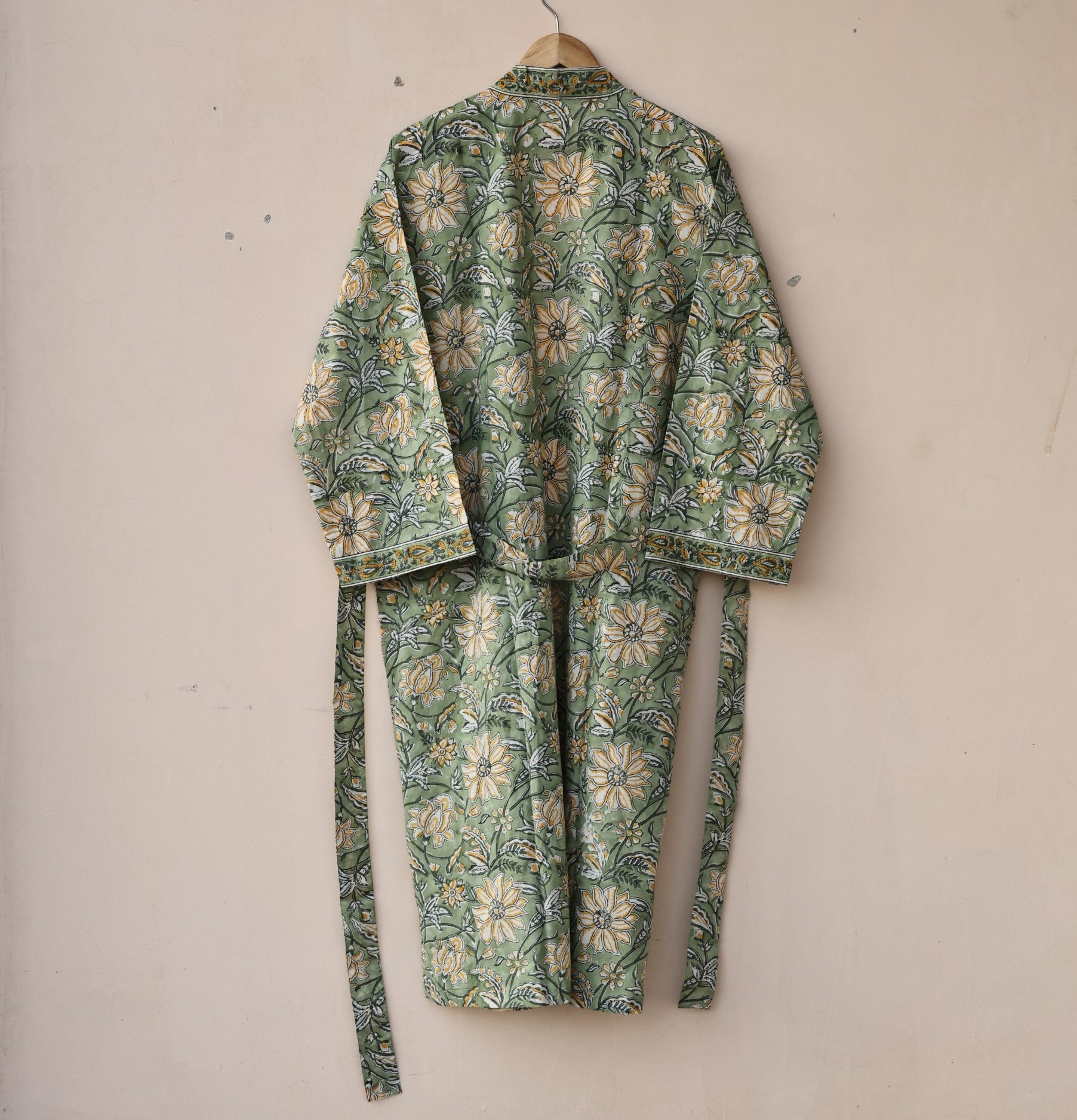 Garden Glow Block Printed Cotton Kimono With Spacious Pockets - Image 3