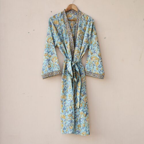 Wildflower Whisper Block Printed Cotton Kimono With Spacious Pockets