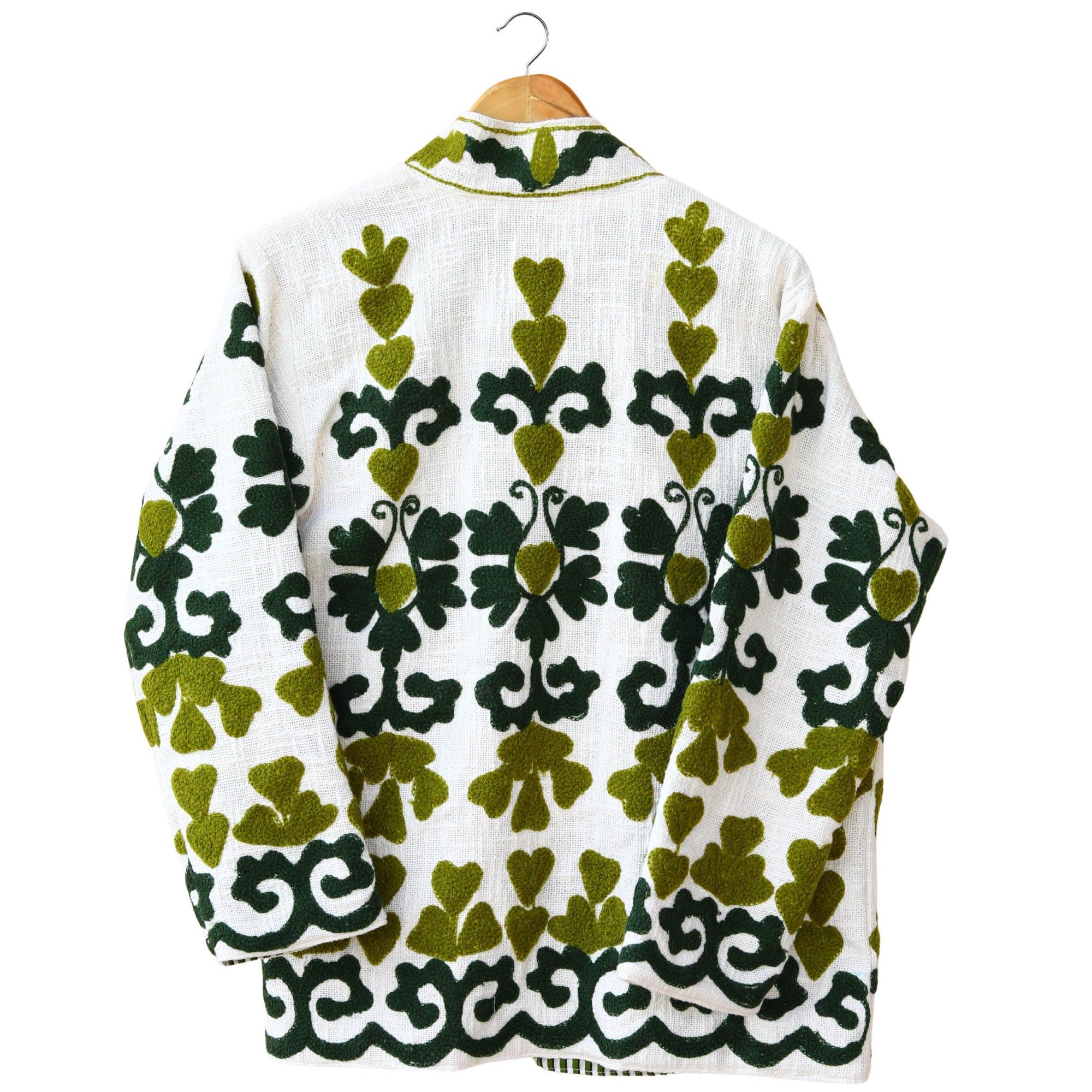 College Crush Slub Suzani Jacket In White & Green - Image 3