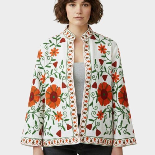 Dreamy Slub Suzani Jacket In Multicolor