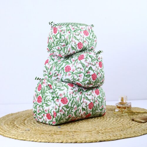 Floral Jaal Screen Printed Set Of 3 Toiletry Pouches