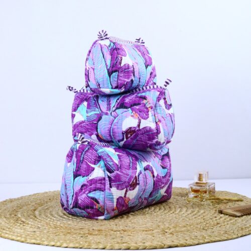 Purple Glow Screen Printed Set Of 3 Toiletry Pouches in