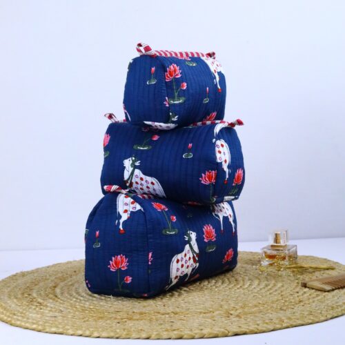 Gau & Glow Screen Printed Set Of 3 Toiletry Pouches