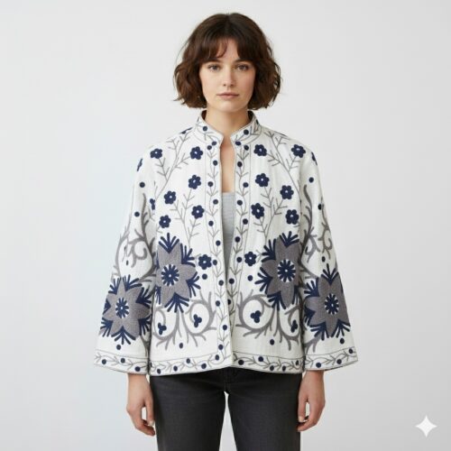 Ethnic Bloom Suzani Slub Jacket In Multicolor