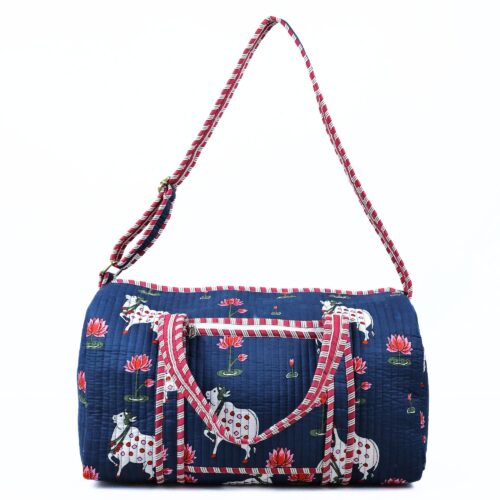 Gau Screen Printed Cotton Quilted Duffle Bag With Sturdy Handle