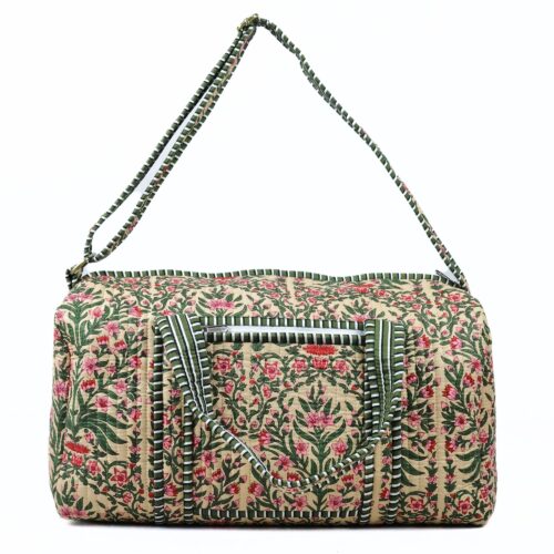 Classic Carry Screen Printed Cotton Quilted Duffle Bag With Sturdy Handle