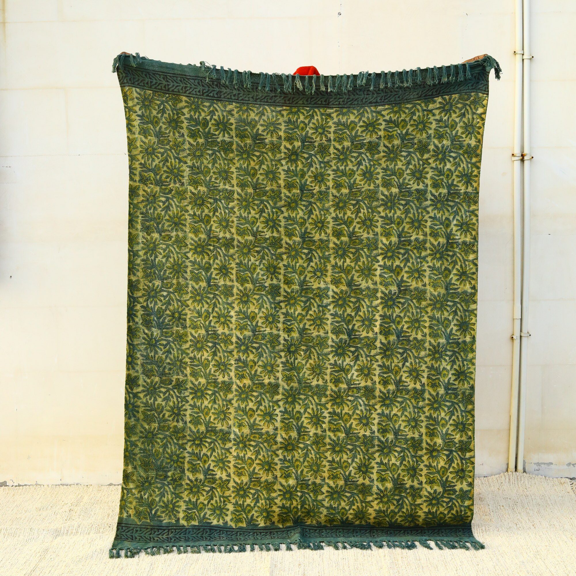 Floral Bloom Ajrakh Printed Cotton Slub Throw - Image 3