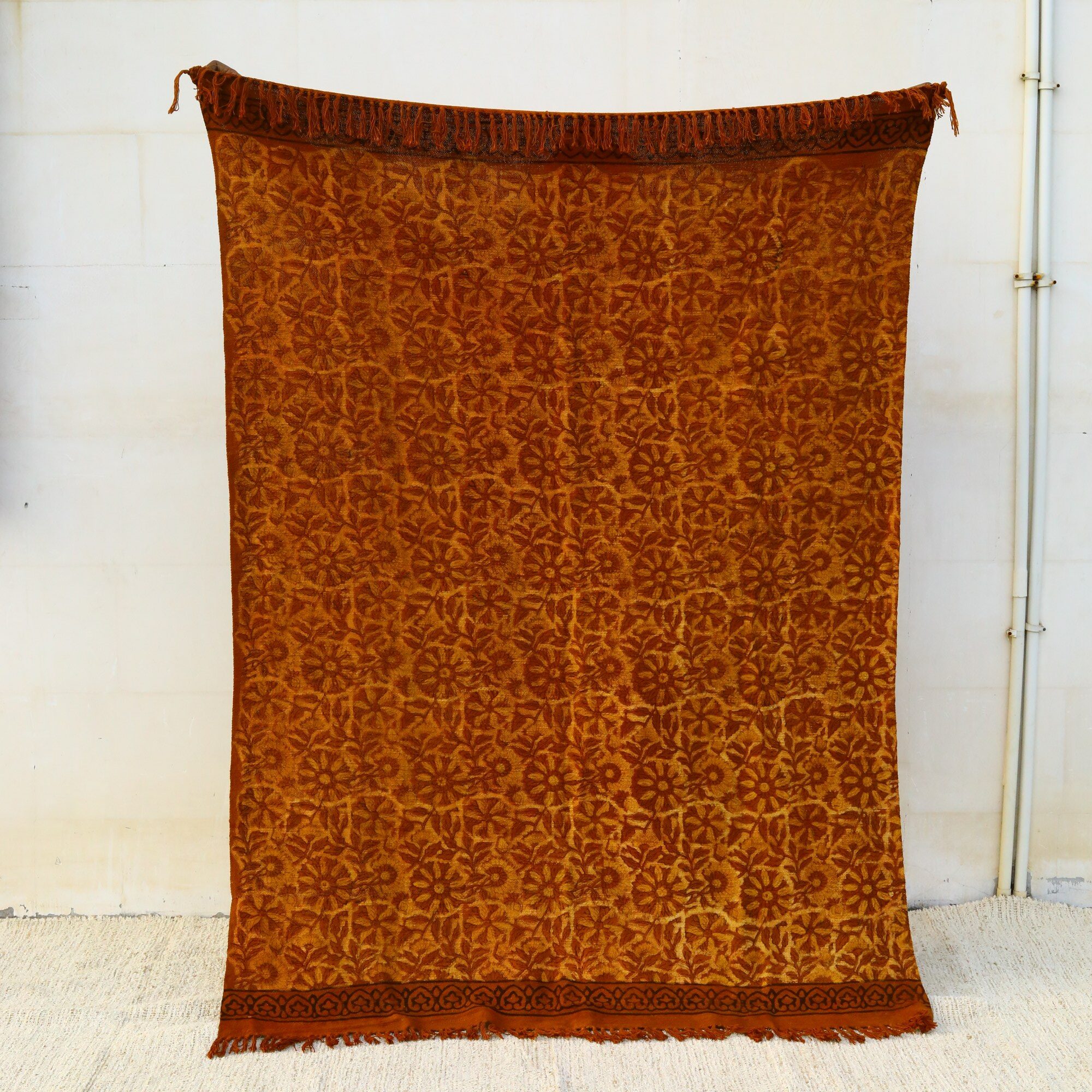 Blossom Weave Ajrakh Printed Cotton Slub Throw - Image 3