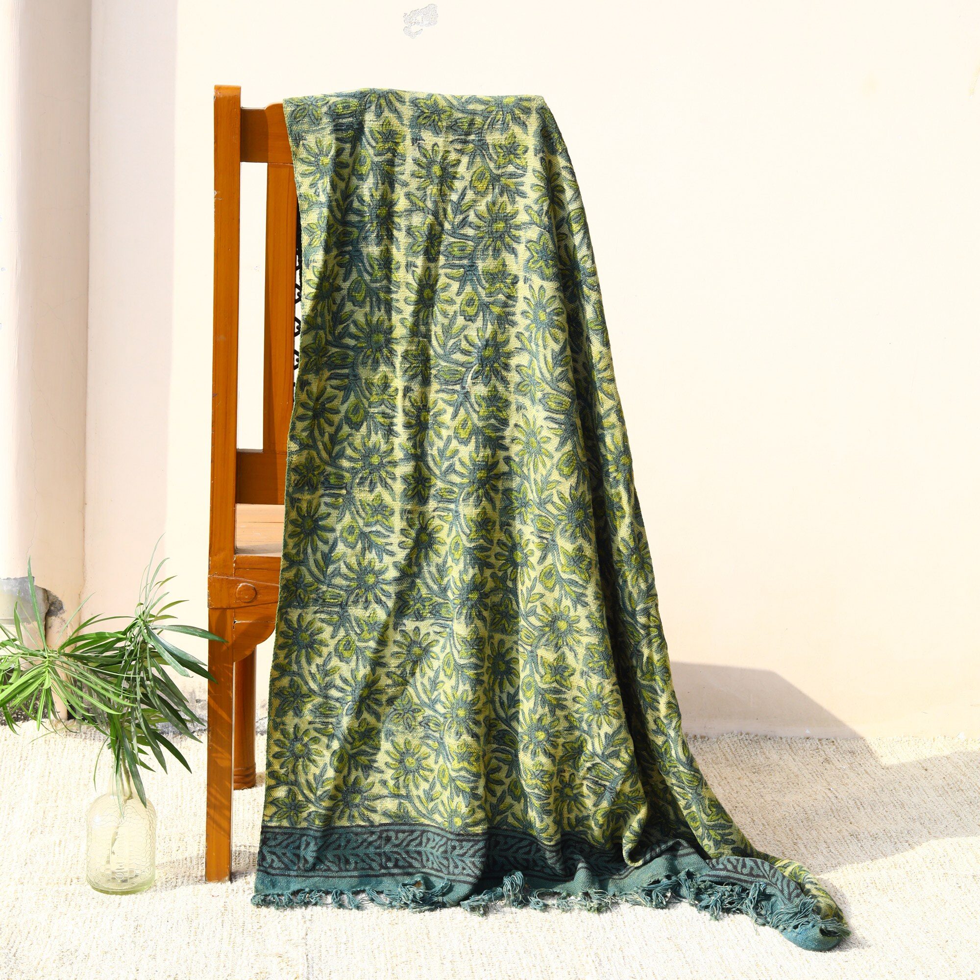 Floral Bloom Ajrakh Printed Cotton Slub Throw - Image 4