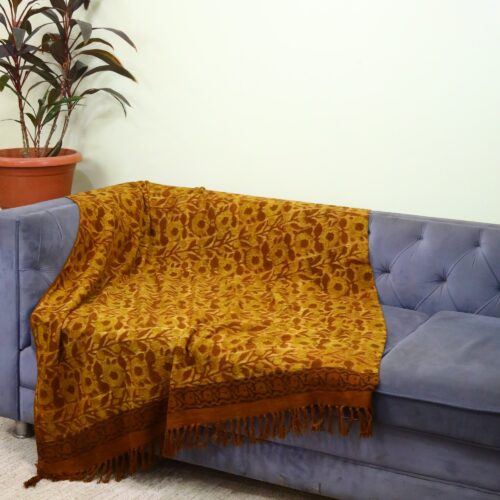 Floral Elegance Ajrakh Printed Cotton Slub Throw