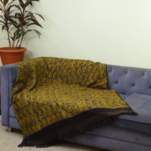 Mustard Bloom Ajrakh Printed Cotton Slub Throw