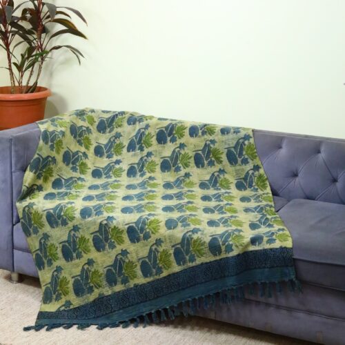 Lotus Ajrakh Printed Cotton Slub Throw