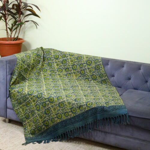 Forest Green Bloom Ajrakh Printed Cotton Slub Throw
