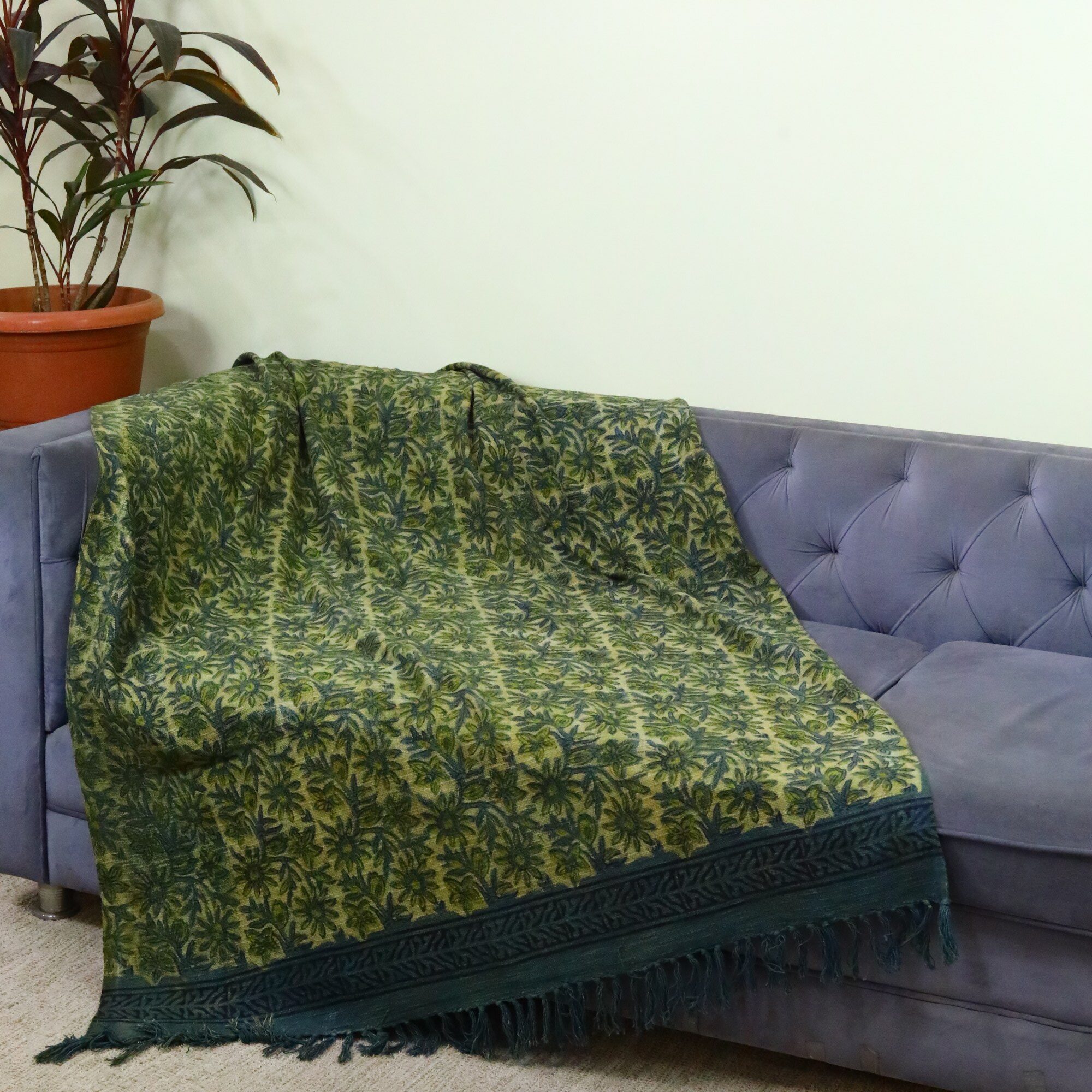 Floral Bloom Ajrakh Printed Cotton Slub Throw