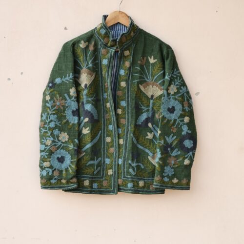 Green Garden Cotton Slub Suzani Jacket