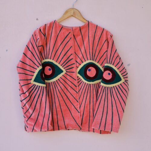 Coral Bloom Nazar Suzani Hand Embroidery Velvet Jacket