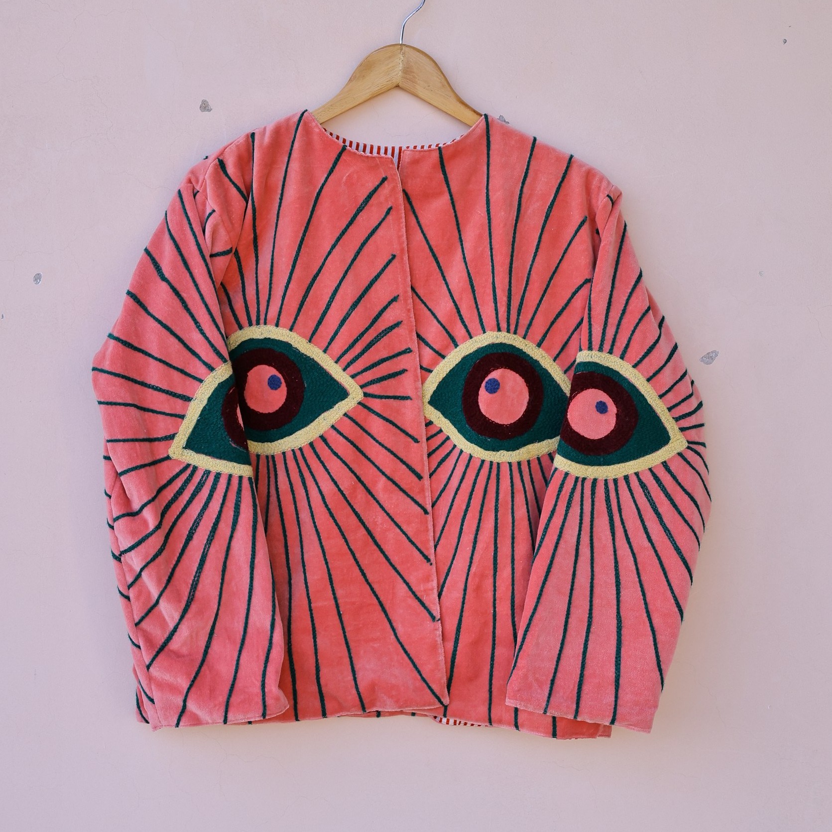 Coral Bloom Nazar Suzani Hand Embroidery Velvet Jacket