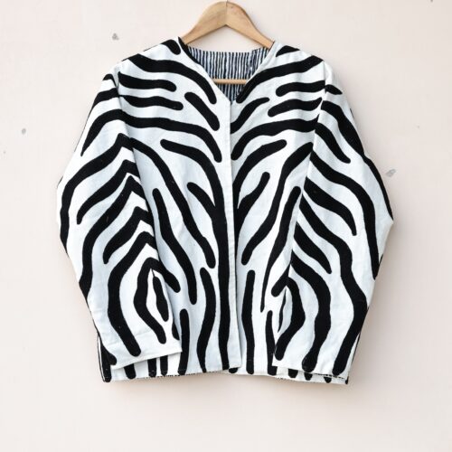 Zebra Print Cotton Canvas Suzani Jacket