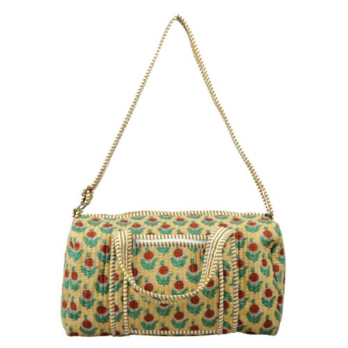 Everyday Carry Screen Printed Cotton Quilted Duffle Bag With Sturdy Handle