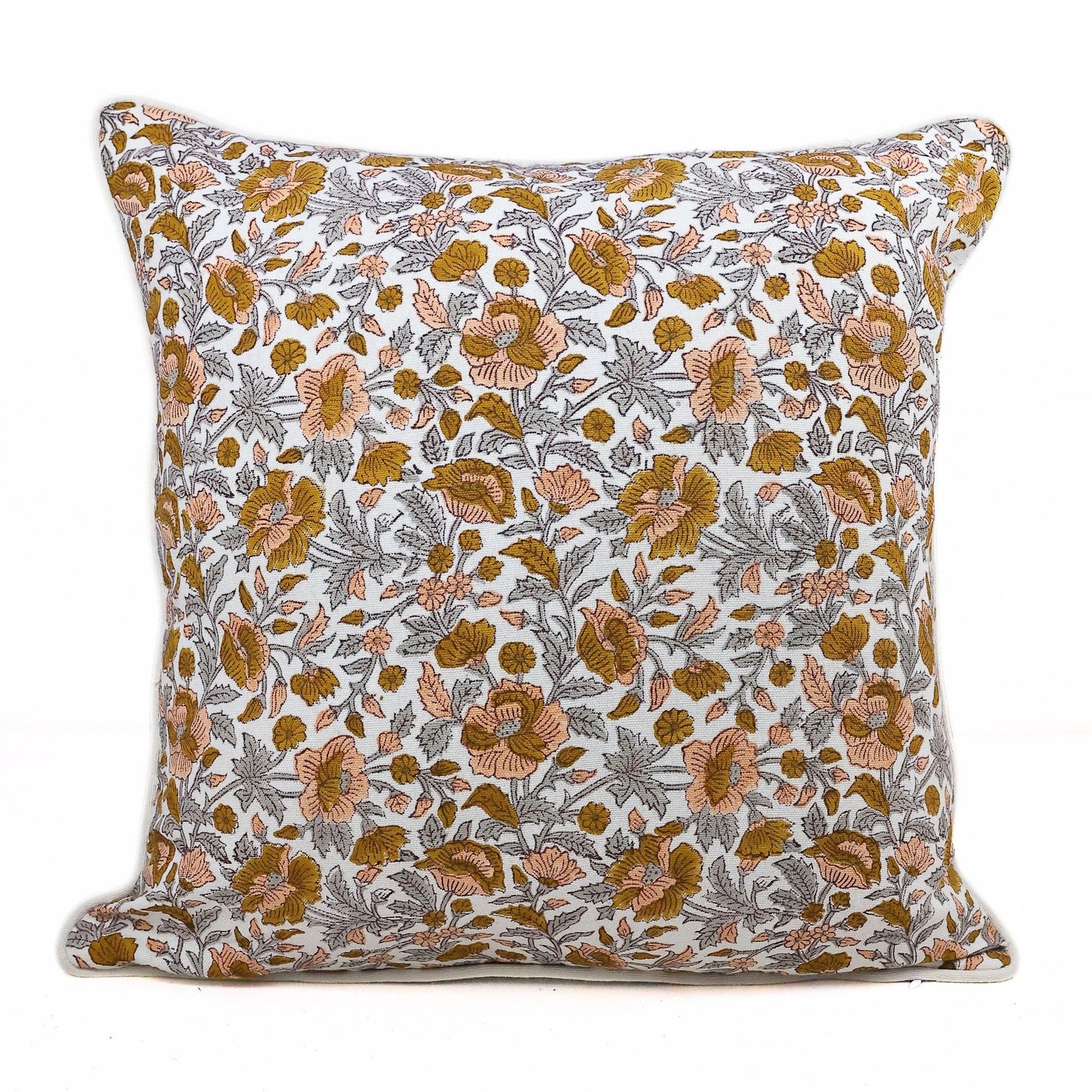 Cotton Canvas Hand Block Printed Cushion Cover In Brown & Multicolor