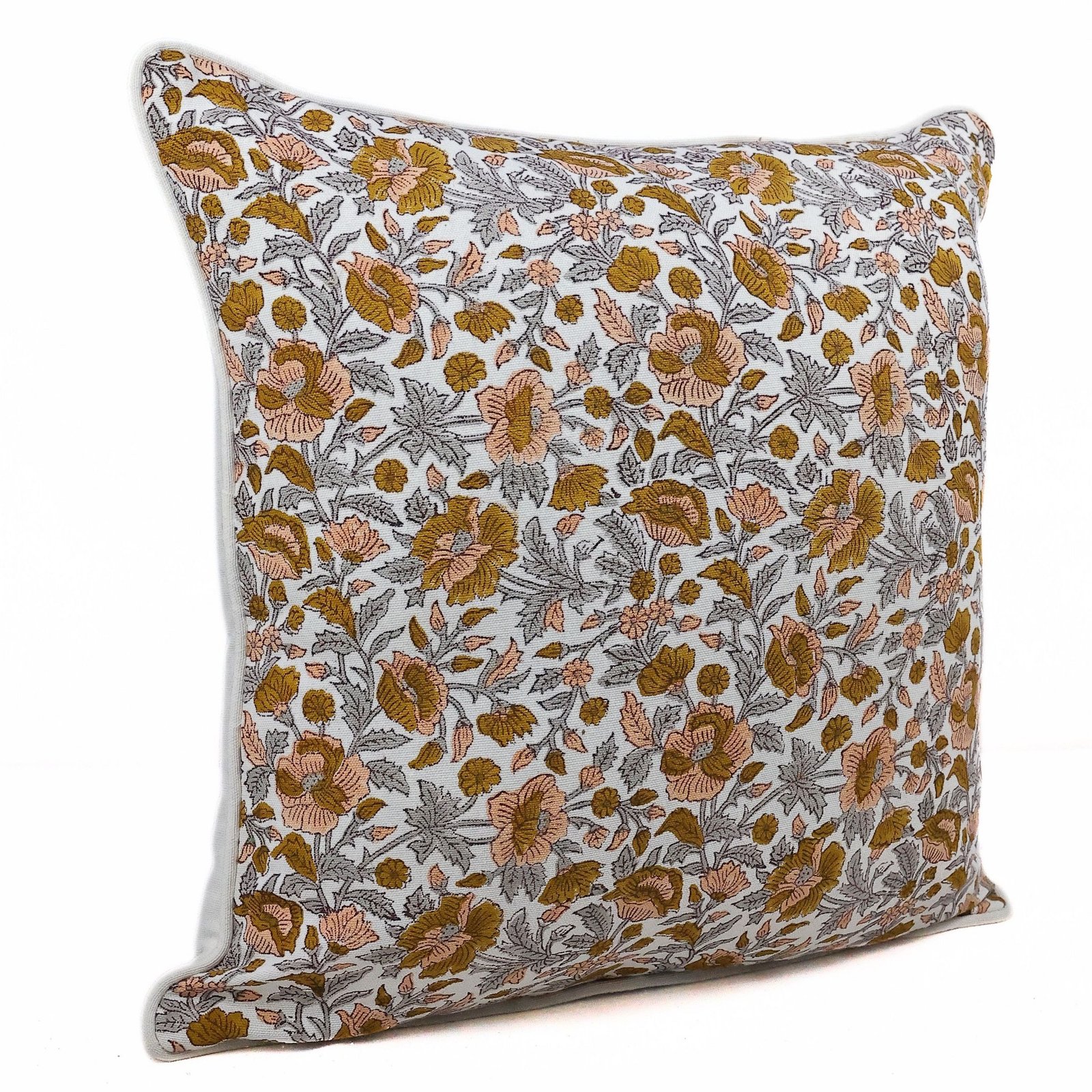 Cotton Canvas Hand Block Printed Cushion Cover In Brown & Multicolor - Image 3