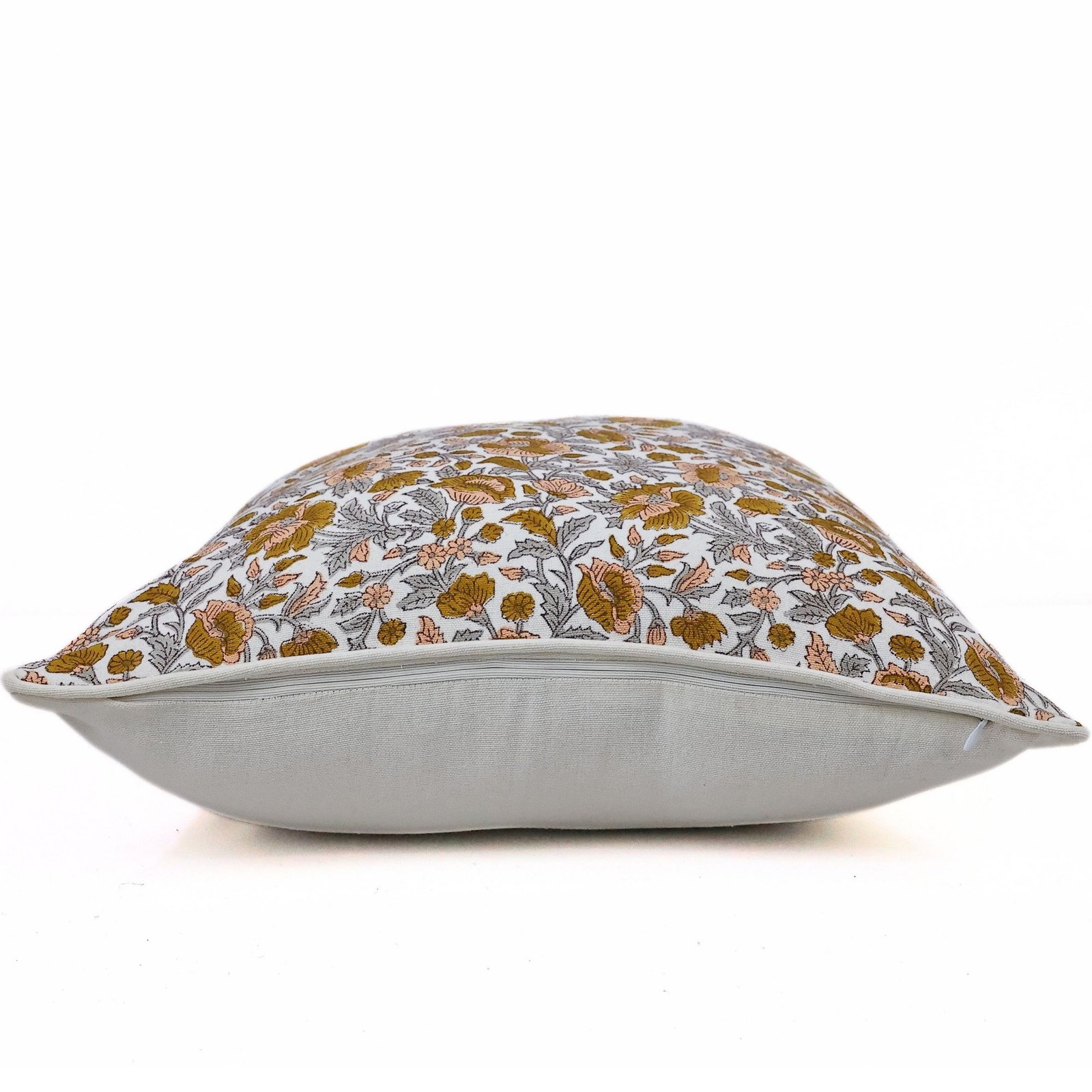 Cotton Canvas Hand Block Printed Cushion Cover In Brown & Multicolor - Image 4