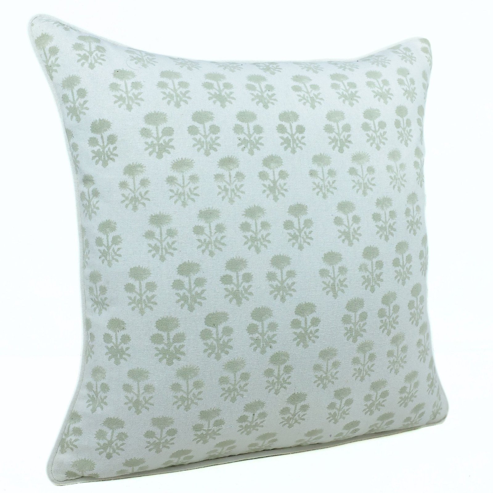Floral Beauty Cotton Canvas Hand Block Printed Cushion Cover In Sage Green - Image 4
