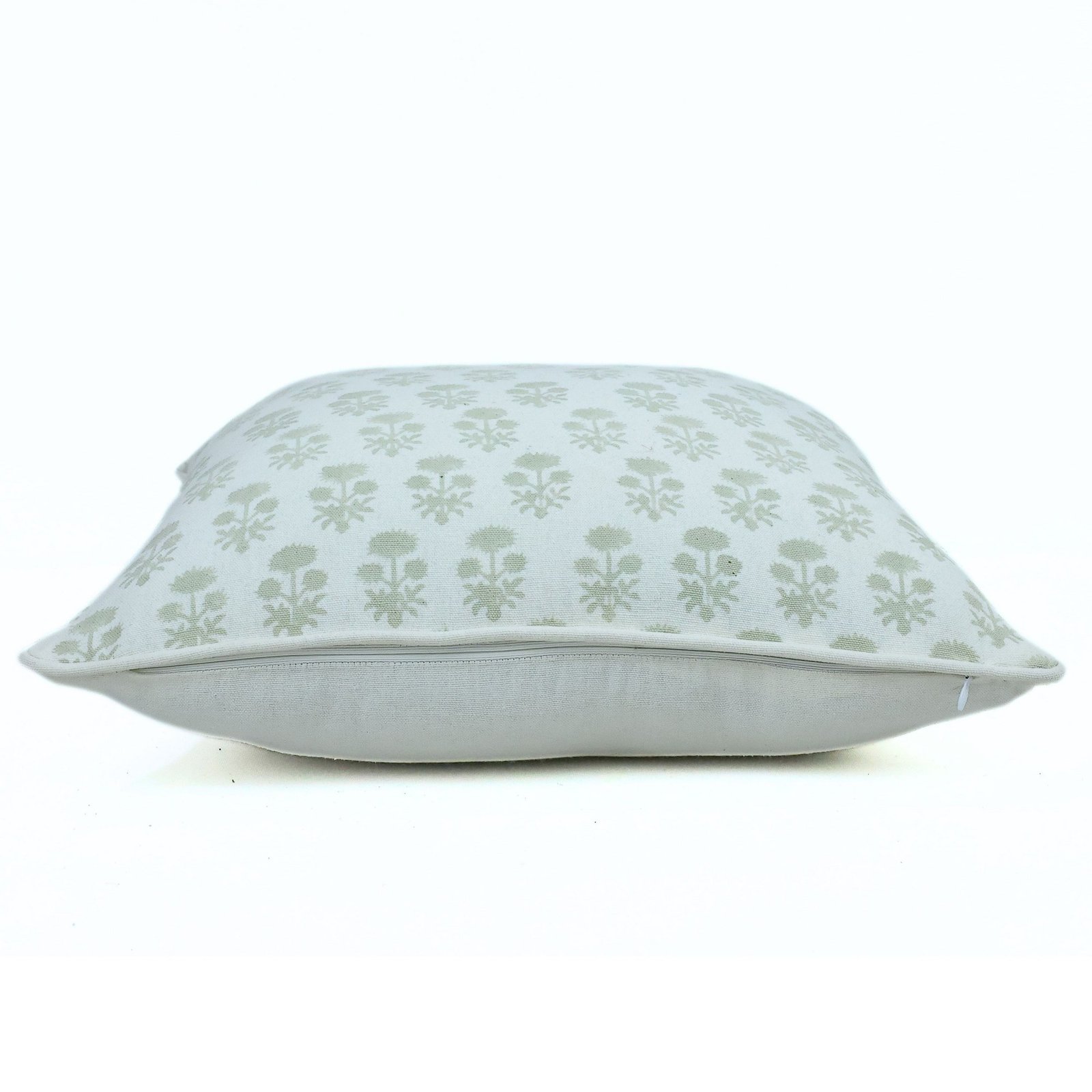 Floral Beauty Cotton Canvas Hand Block Printed Cushion Cover In Sage Green - Image 5