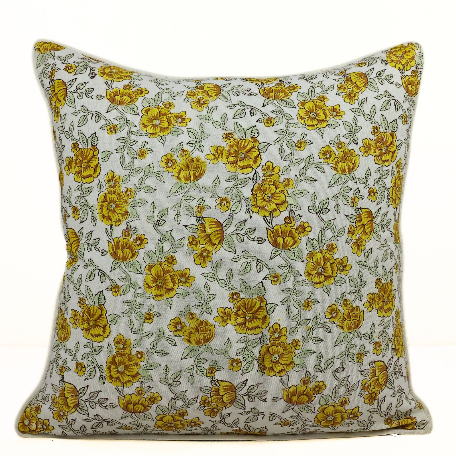 Golden Blossom Cotton Canvas Hand Block Printed Cushion Cover