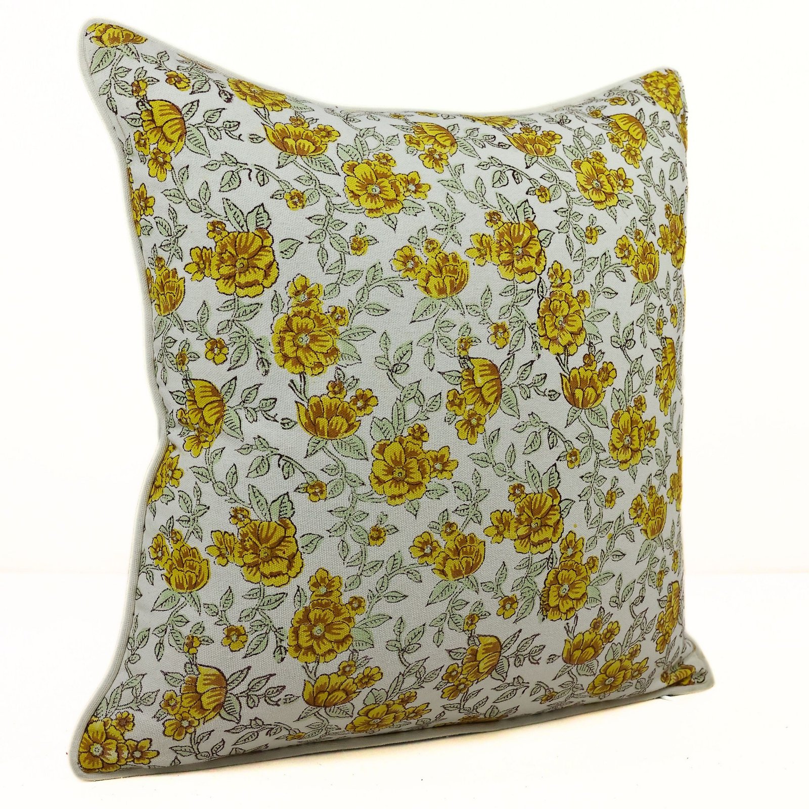 Golden Blossom Cotton Canvas Hand Block Printed Cushion Cover - Image 4