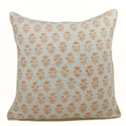 Soft Peach Hand Block Printed Cotton Canvas Hand Block Printed Cushion Cover