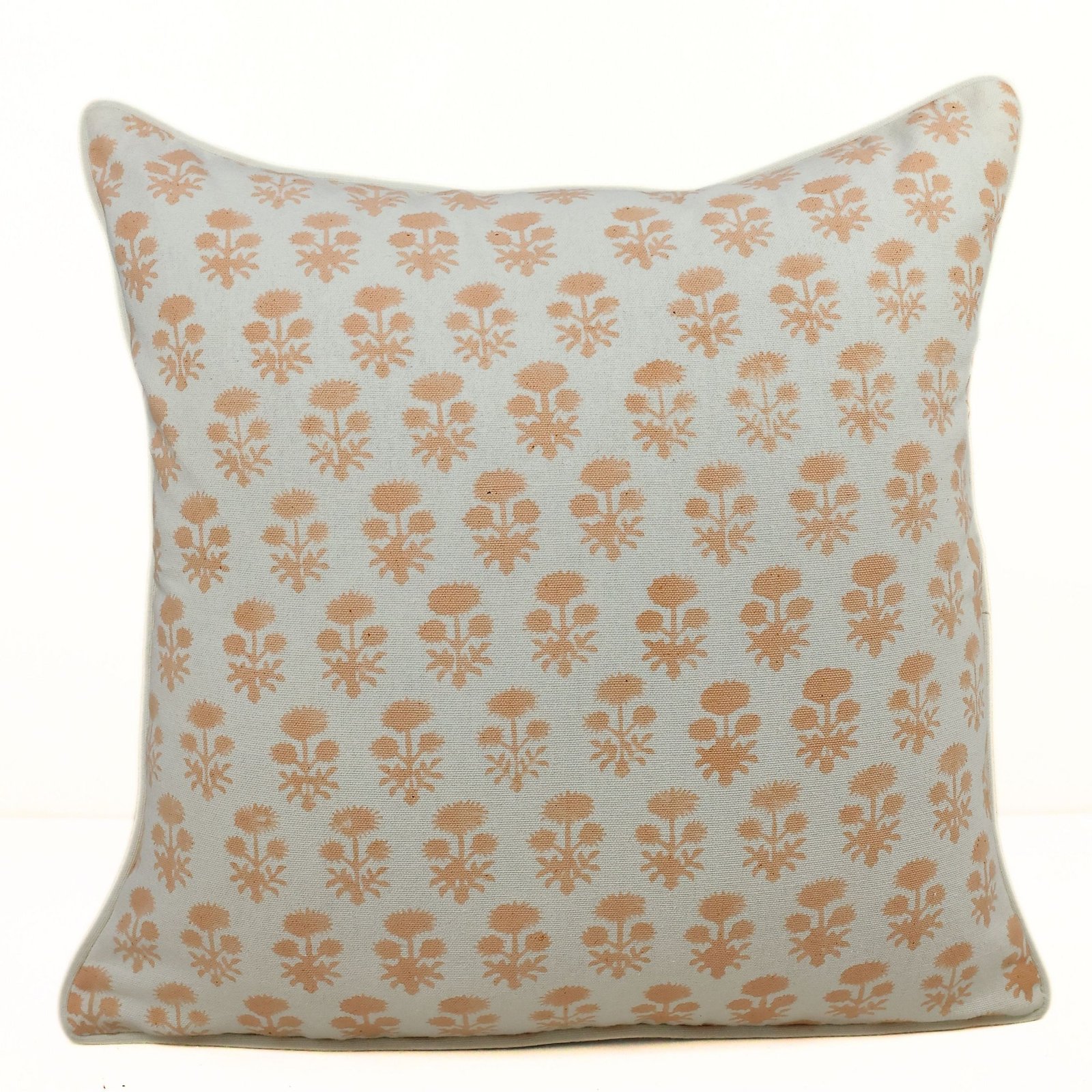 Soft Peach Hand Block Printed Cotton Canvas Hand Block Printed Cushion Cover
