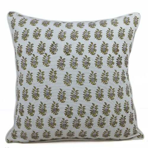 Phool Bagh Hand Block Printed Cotton Canvas Cushion Cover In Multicolor