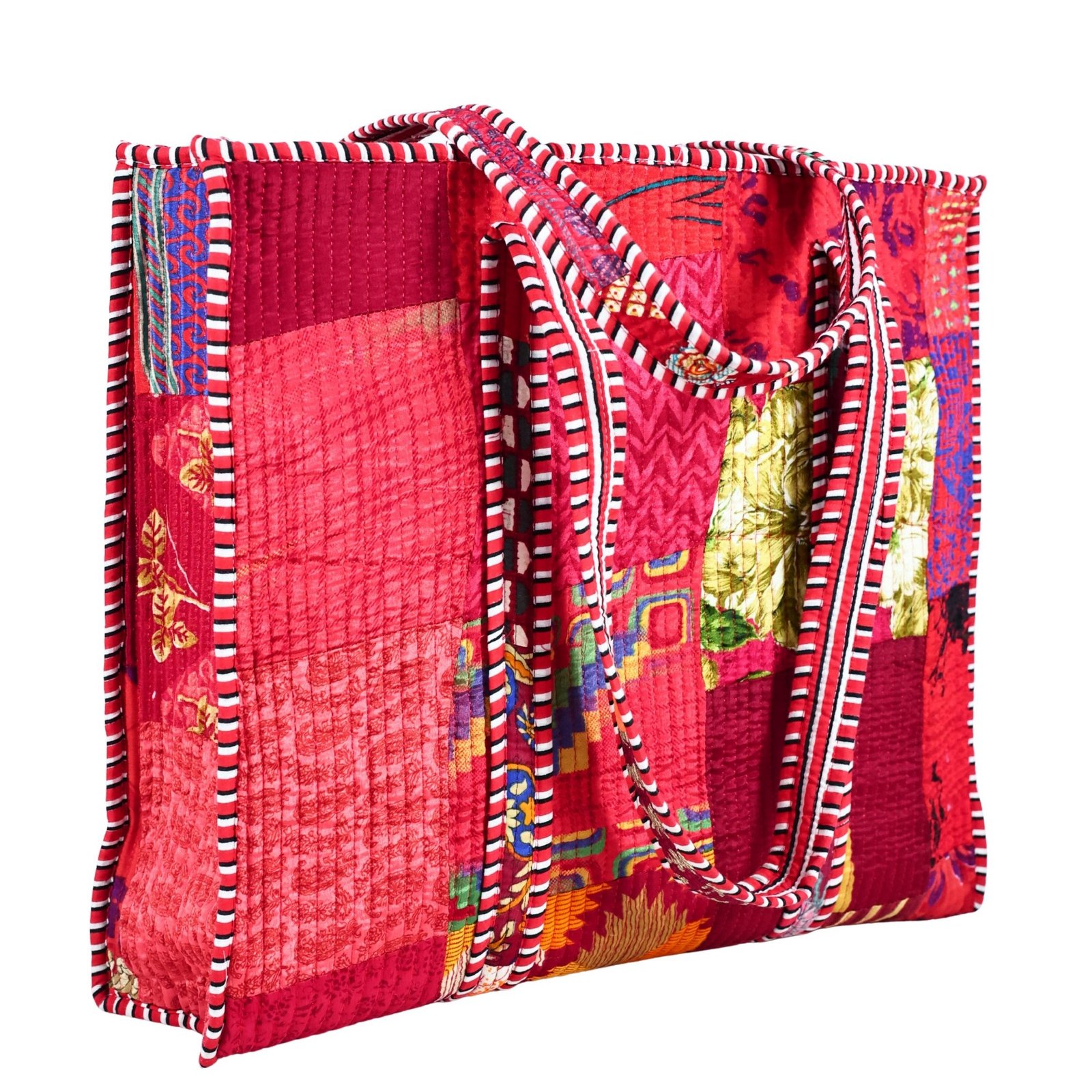 Patchwork Vibe Tote Screen Printed Cotton Tote Bag - Image 3