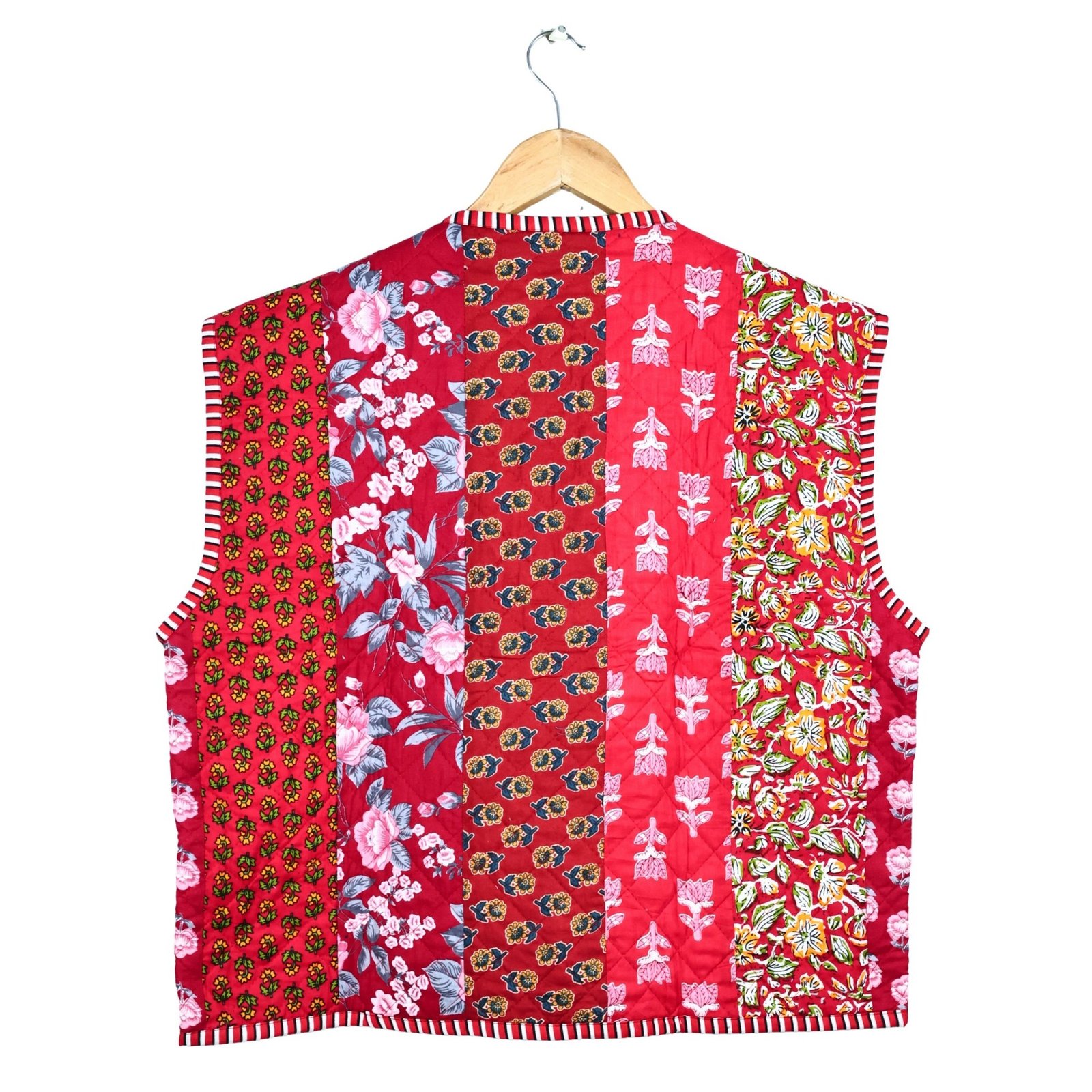 Elegant Patchwork Style Cotton Quilted Jacket In Red & Multicolor - Image 3