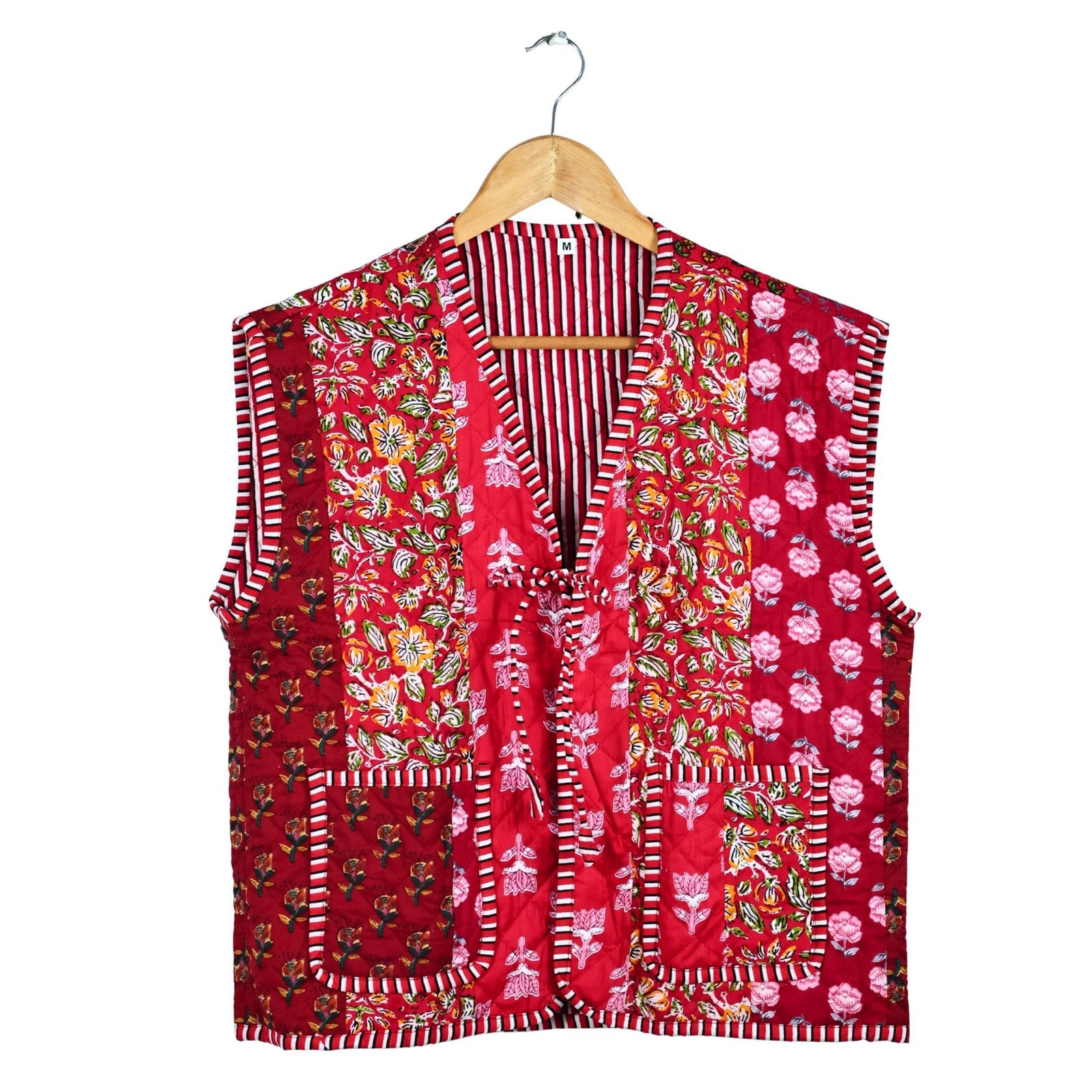 Red Beauty Patchwork Style Cotton Quilted Jacket In Red & Multicolor - Image 2