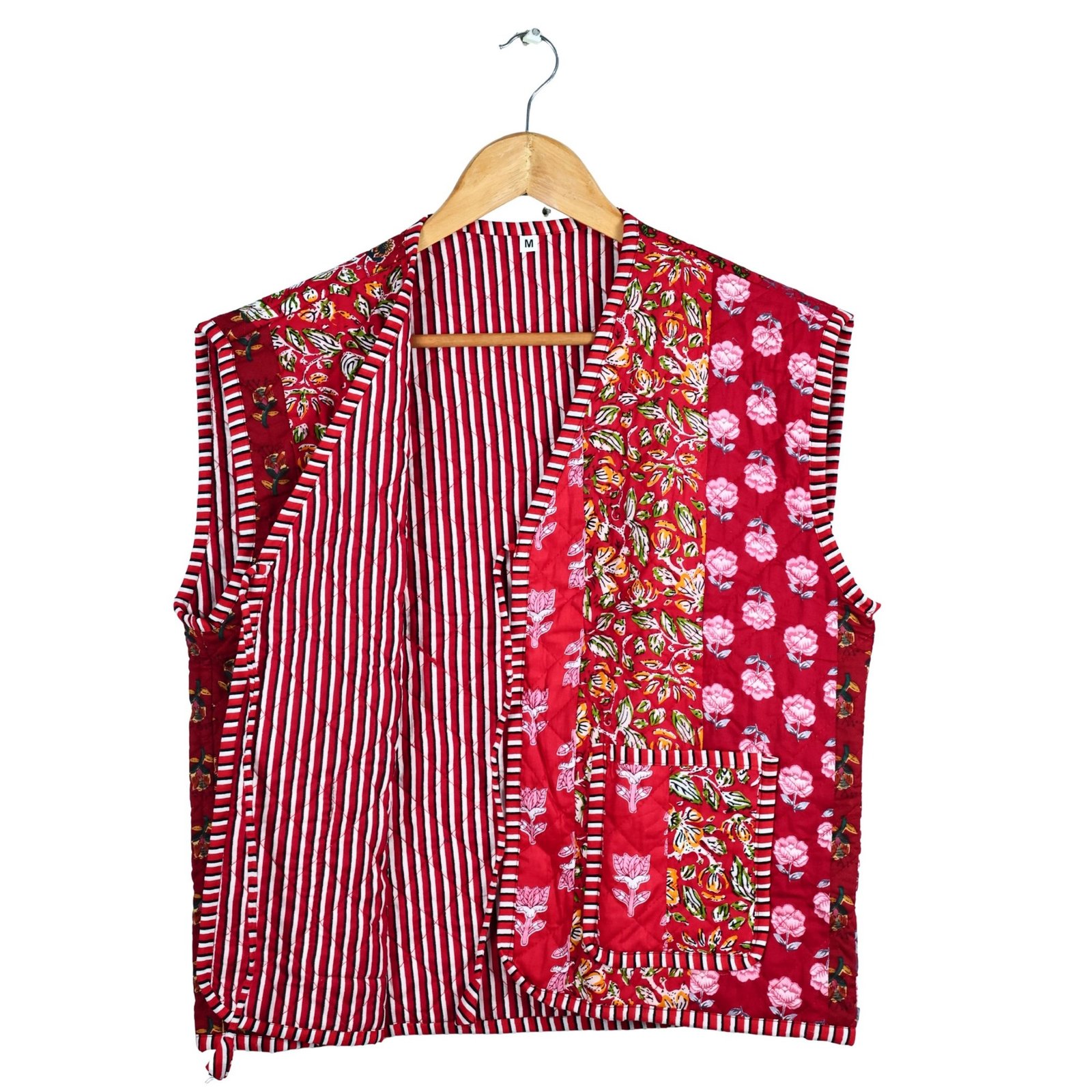 Red Beauty Patchwork Style Cotton Quilted Jacket In Red & Multicolor - Image 4