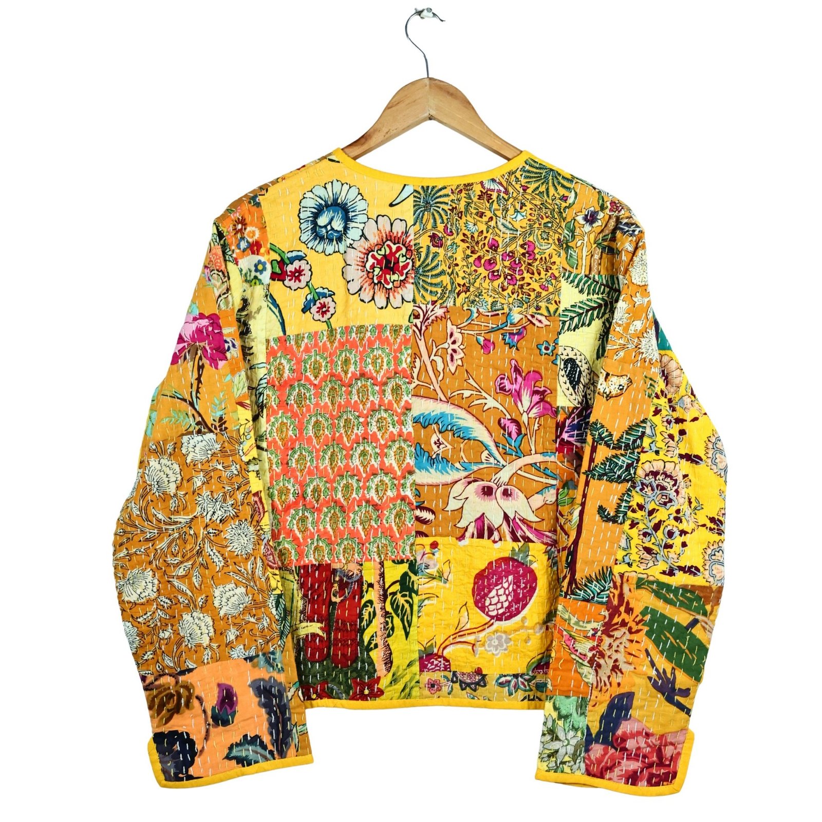 Soul Stitch Patchwork Style Cotton Quilted Jacket In Yellow & Multicolor - Image 3
