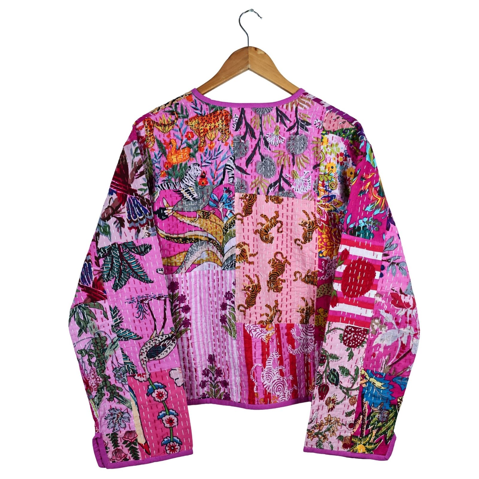 Graceful Patchwork Style Cotton Quilted Jacket In Pink & Multicolor - Image 3
