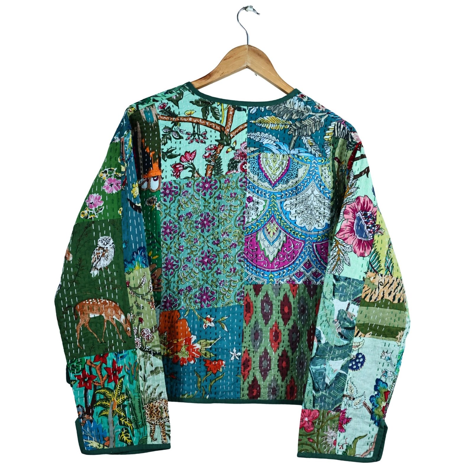 The Garden Patchwork Style Cotton Quilted Jacket In Green & Multicolor - Image 3