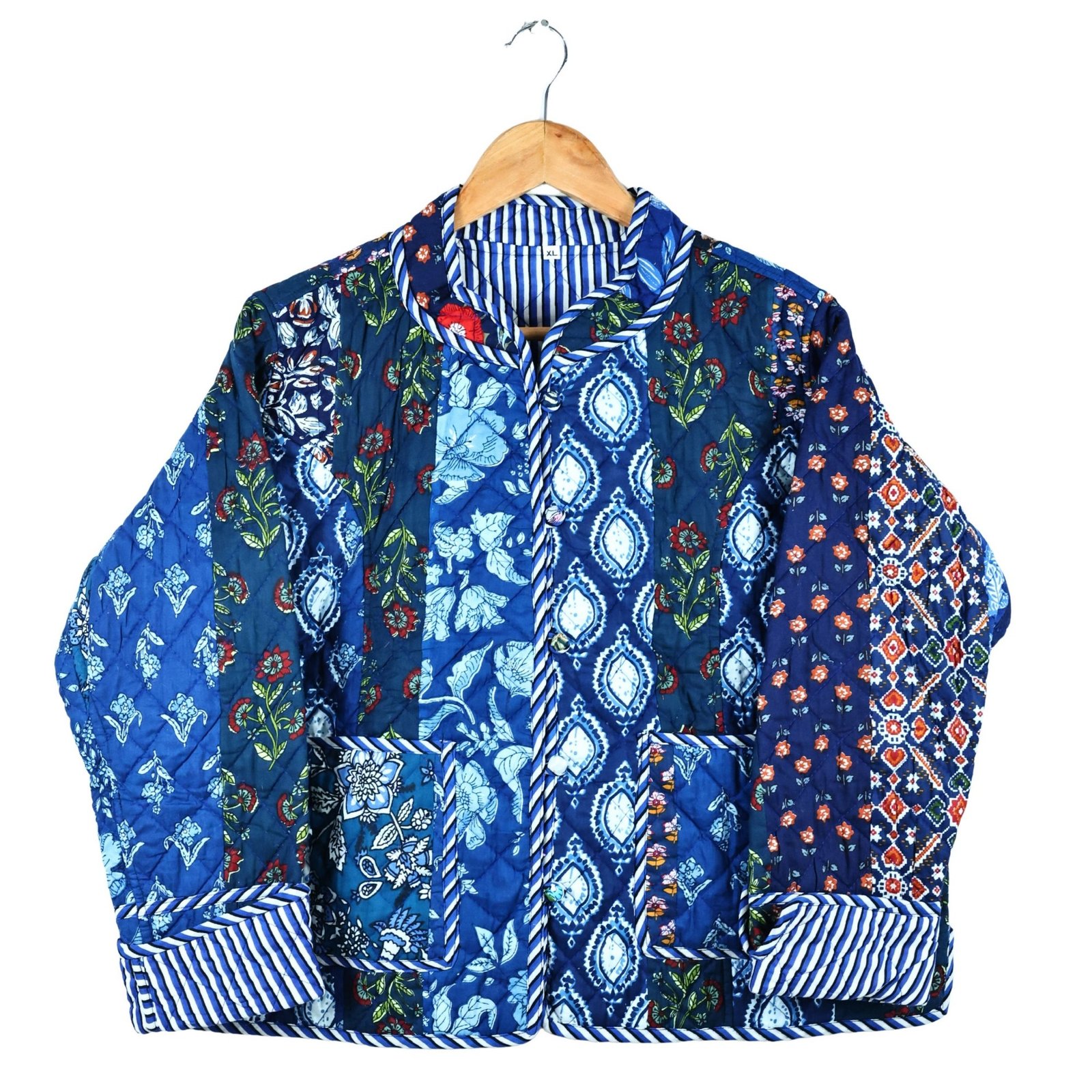 Simple & Premium Patchwork Style Cotton Quilted Jacket In Blue & Multicolor - Image 2