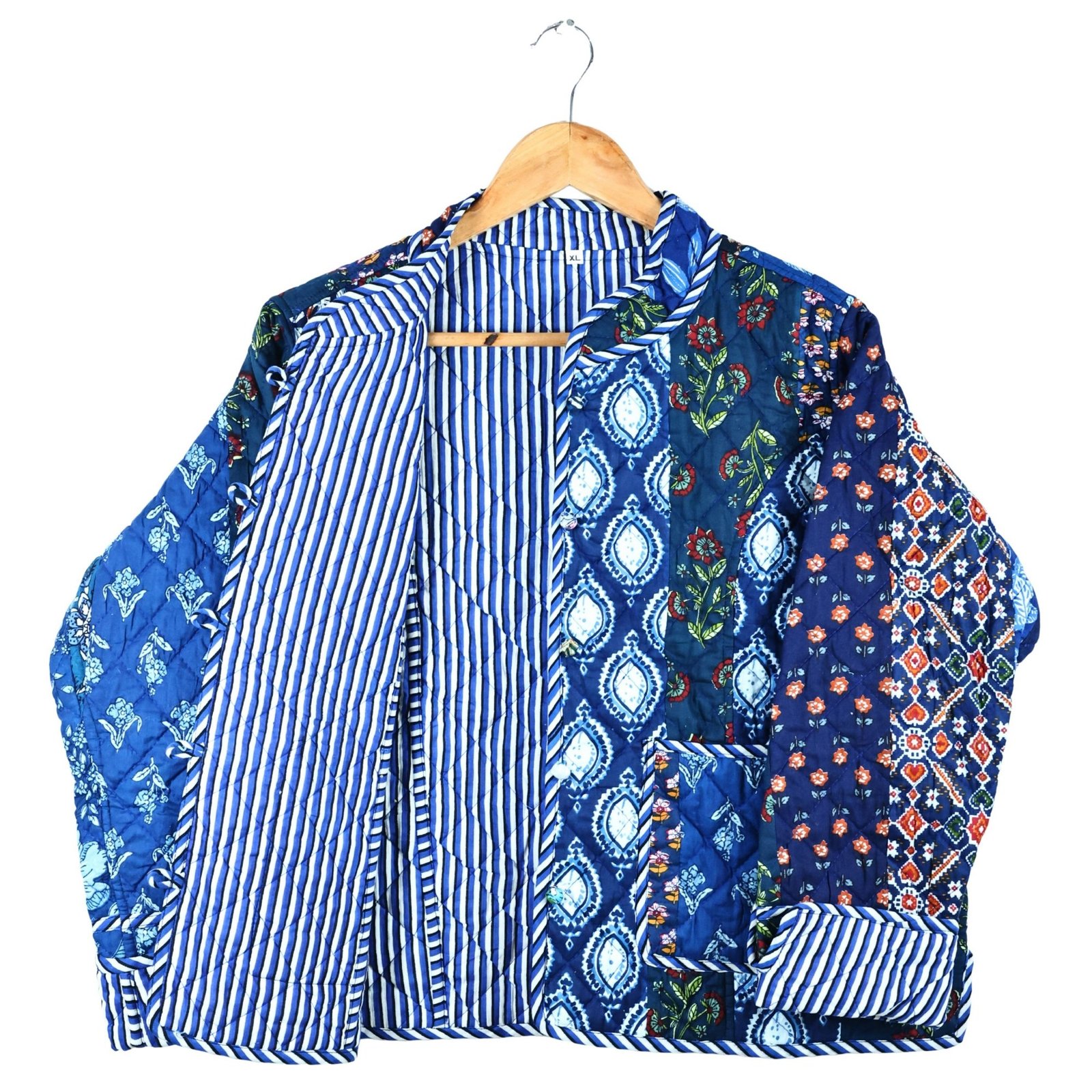 Simple & Premium Patchwork Style Cotton Quilted Jacket In Blue & Multicolor - Image 4